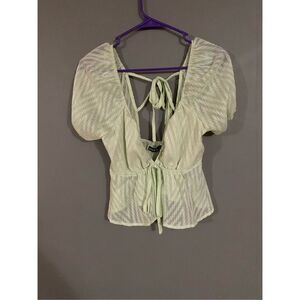 SHEIN Puff Sleeve Tie Backless Swiss Dot Milkmaid Top Size Medium